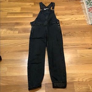 Black denim overalls